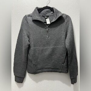 Athleta Women's Ottoman Rib Zip Pullover cozy soft Sweatshirt L Gray